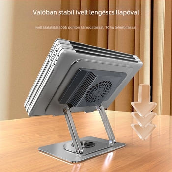 Forgó számítógépállvány hűtőventilátorral, szénacélból, modell L181, 1,64 kg, laptop hűtőállvány