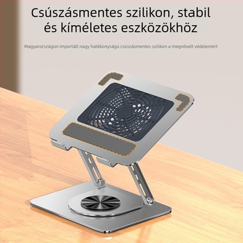 Forgó számítógépállvány hűtőventilátorral, szénacélból, modell L181, 1,64 kg, laptop hűtőállvány