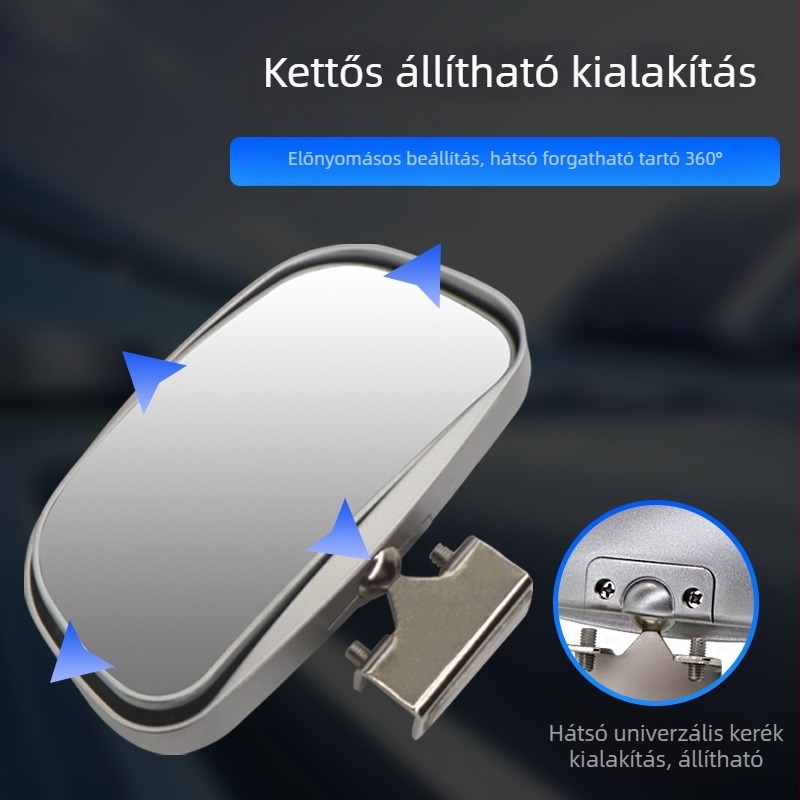 Két állítású segéd visszapillantó tükör autóhoz, 360°-os széles látómezővel tolatáshoz és holttér-észleléshez