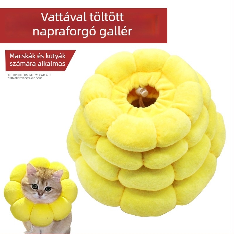 Új Elizabethán gallér macskáknak és kutyáknak napraforgó mintával