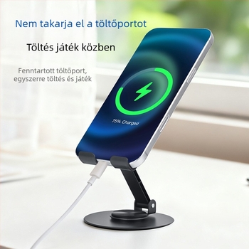 Fém asztali tartó telefonhoz és tabletához, univerzális, összecsukható és forgatható