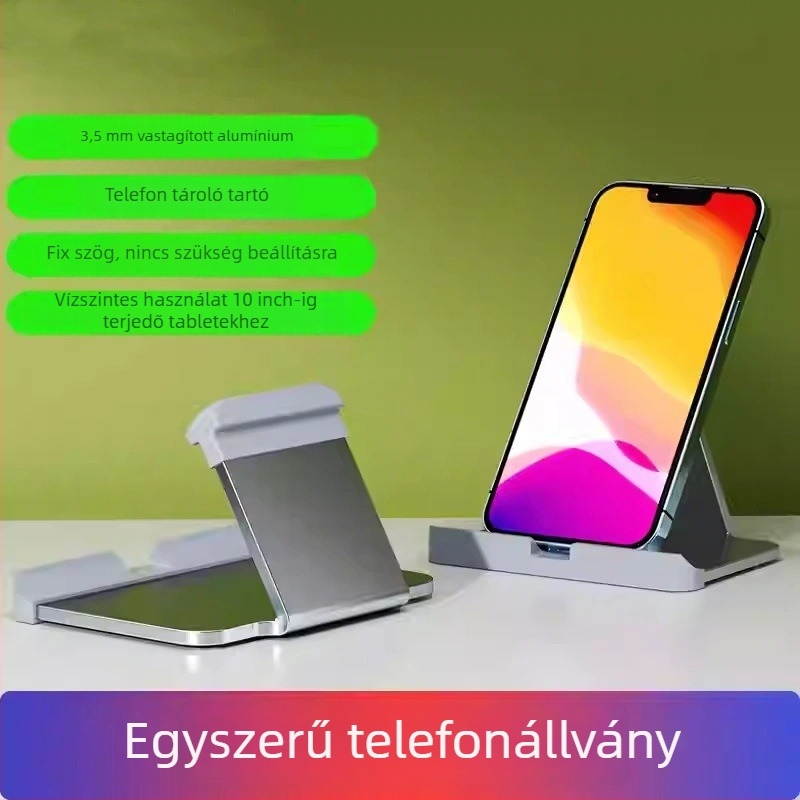 Asztali állvány mobiltelefonokhoz és tabletekhez, alumíniumötvözet, általános felhasználású, testreszabást támogató