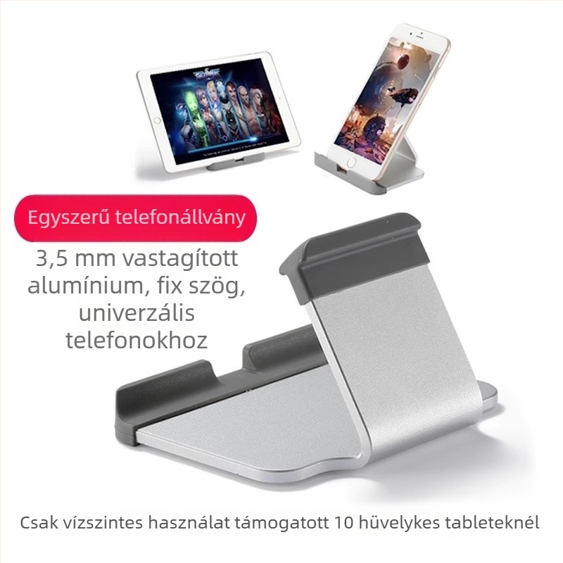 Asztali állvány mobiltelefonokhoz és tabletekhez, alumíniumötvözet, általános felhasználású, testreszabást támogató
