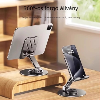 Fém asztali állvány telefonhoz és tabletához, hordozható, forgó és összecsukható