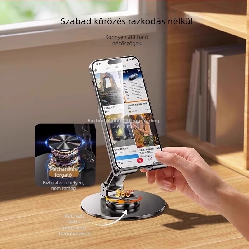 Fém asztali állvány telefonhoz és tabletához, hordozható, forgó és összecsukható