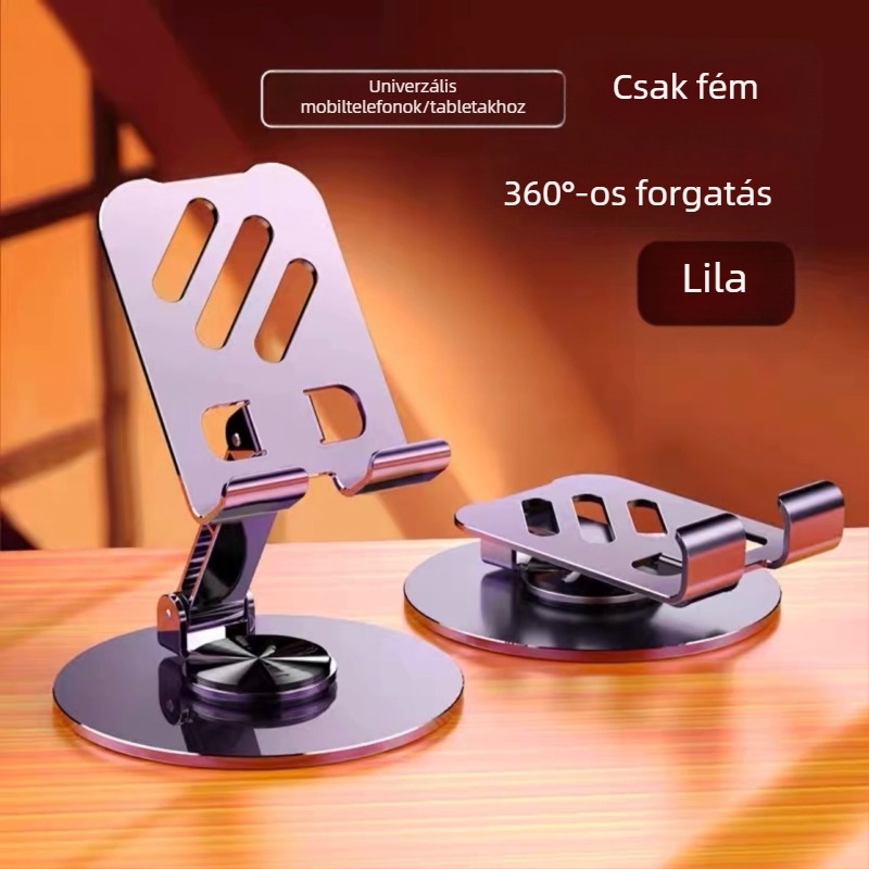 Fém asztali állvány telefonhoz és tabletához, hordozható, forgó és összecsukható
