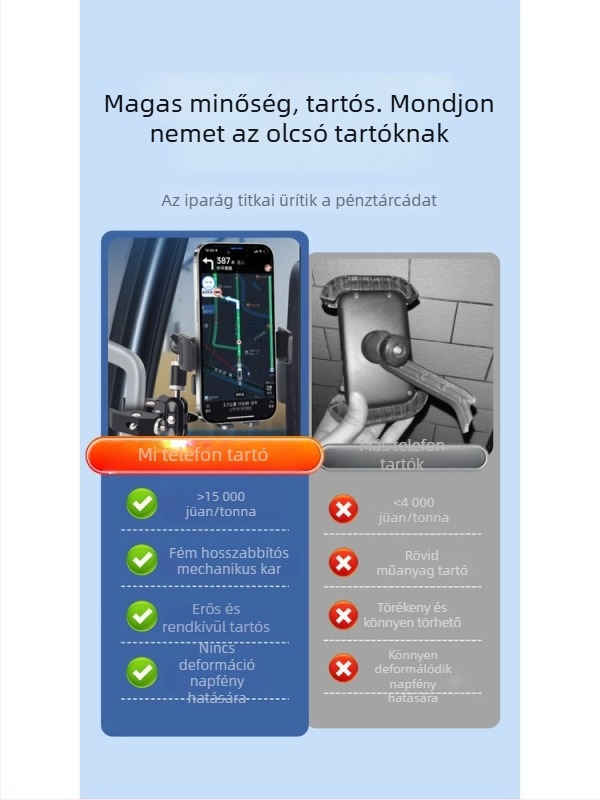 Teherautók és ásógépekhez készült telefonállvány — ütésálló autós tartó navigációhoz, rögzítés klipszel, kompatibilis napellenzővel, műszerfallal és belső tükörrel