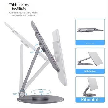 Mágneses 360°-os forgó iPad tartó, összecsukható tabletartó alumíniumötvözetből