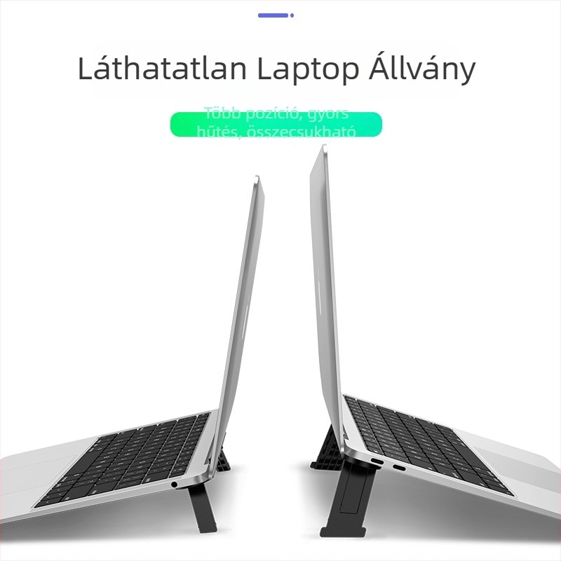 Notebook és tablet állvány – összecsukható műanyag állvány 3M ragasztóval, 40 g, kompatibilis notebook és tablet