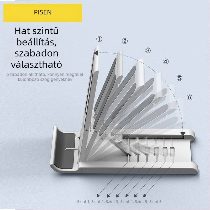 Pisen LP-ZJ08 Asztali állvány telefonra/tabletre, ABS, összecsukható, állítható, teleszkópos emelés