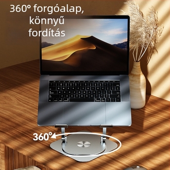 Nuoxi laptop állvány, összecsukható, forgó alumíniumötvözet + szilikon bevonattal, modell F3 — hőelvezetés és állítható támogatás, kompatibil laptopokra, tabletekre és telefonokra