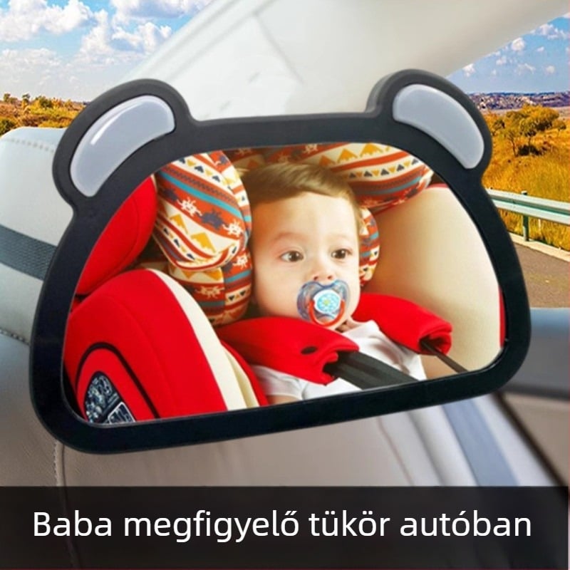 Belső autós tükör babáknak, 360°-os forgás, LED tükröző felület, gyermeküléshez