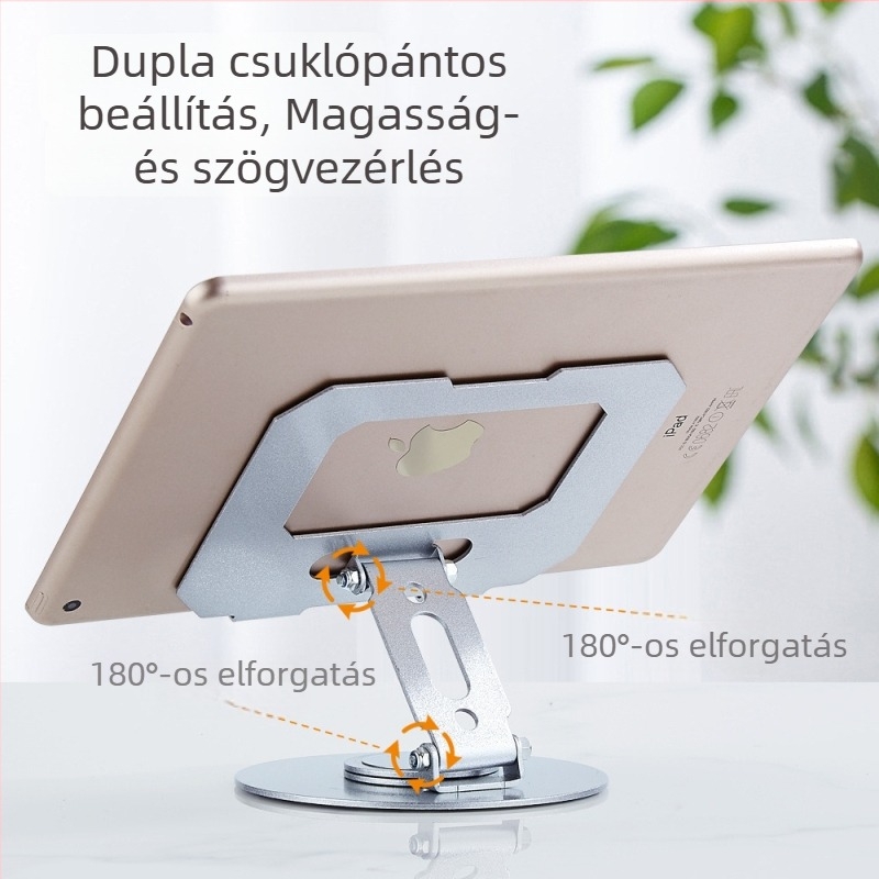 360°-ban forgó fém tabletatartó, összecsukható asztali tartó, állítható