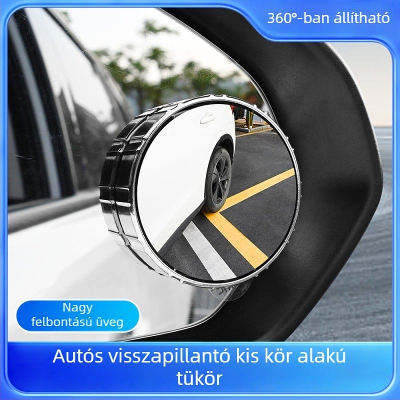 Autó visszapillantó tükör, kis kerek formájú holttérsegéd tükörrel, 360°-os szívókoronggal, ultra-széles Látószöggel