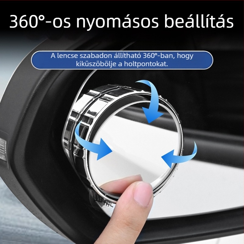 Autó visszapillantó tükör, kis kerek formájú holttérsegéd tükörrel, 360°-os szívókoronggal, ultra-széles Látószöggel