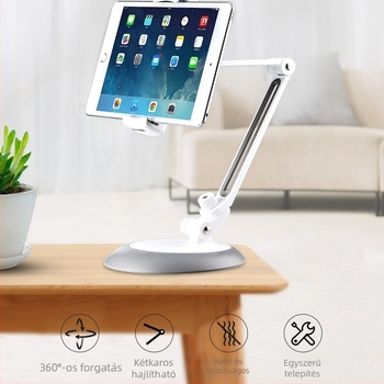 iMount JHD-165 Asztali forgó tartó alumínium ötvözetből telefonhoz és tablethez — Kompatibilis az iPad, iPad 2, iPad 4, iPad Mini modelllekkel