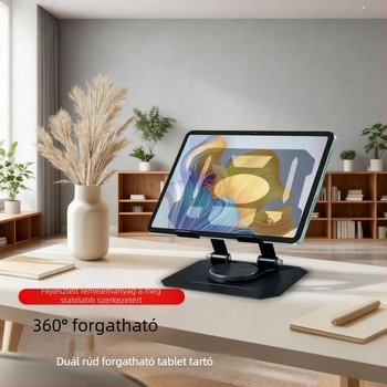 Teljesen fémből készült tabletához és telefonhoz való állvány 360°-os forgatással és integrált hűtőradiátorral, asztali használatra