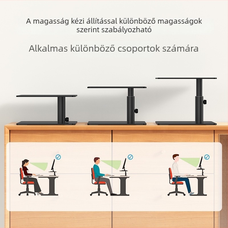 Ötvözött acélból készült monitor-emelő tartó, modell E6; súly 2,59 kg; magasság növelő funkció az egészségesebb iroda érdekében