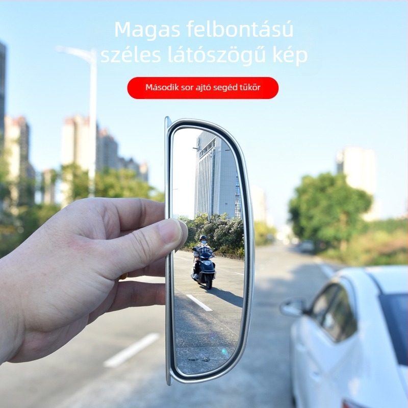 Autó visszapillantó tükre széles látómezővel, holttér tükörrel, állítható szögű és segédtükörrel