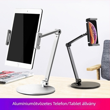 Asztali és éjjeliszekrényre szánt mobiltelefon és tablet-tartó — alumínium ötvözet, univerzális klipsz, testreszabható
