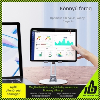 Összecsukható alumíniumötvözetből készült, 360°-os forgó állvány telefonokhoz és táblagépekhez, modell L08P, tömeg 415 g