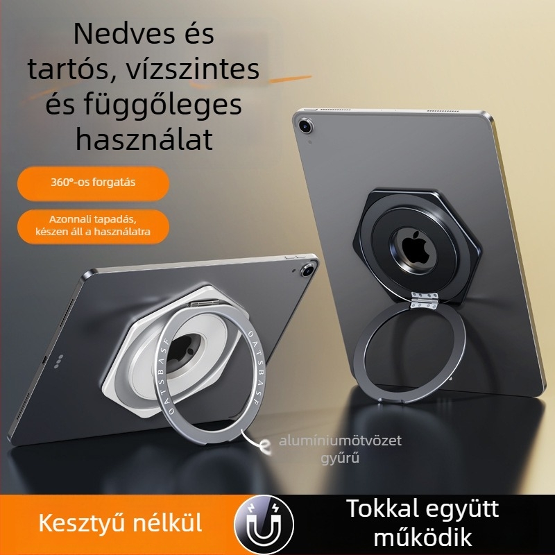 Pavan 05910 mágneses forgó tabletatartó, összecsukható és hordozható, 360° forgás, kompatibilis iPad/iPhone