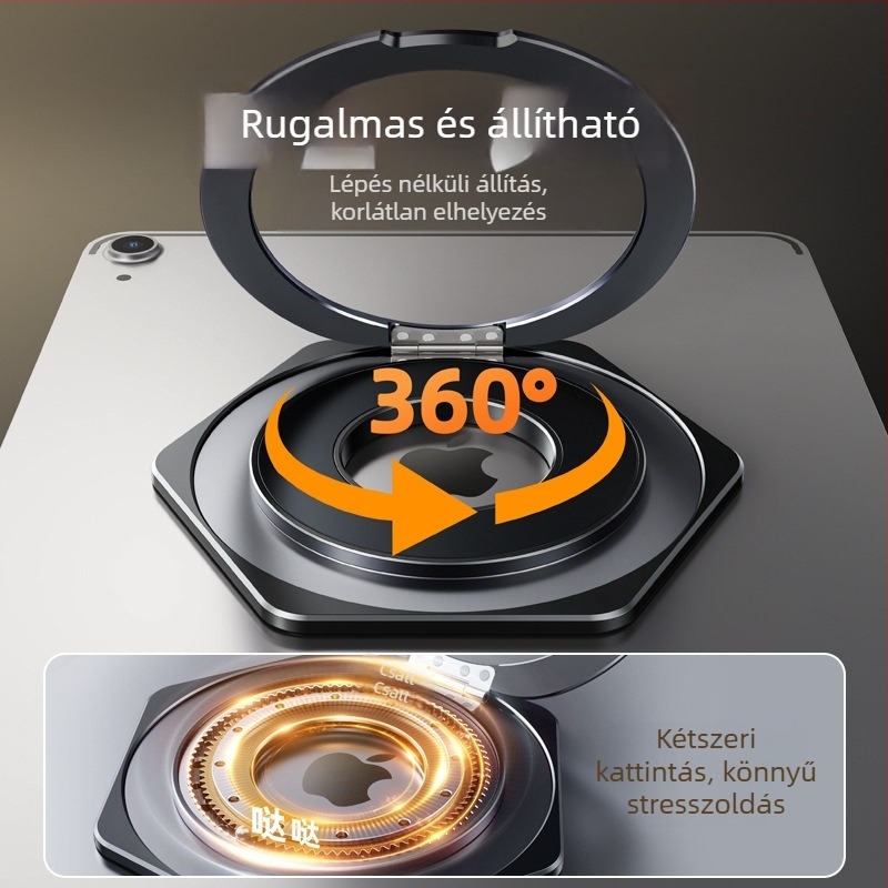 Pavan 05910 mágneses forgó tabletatartó, összecsukható és hordozható, 360° forgás, kompatibilis iPad/iPhone