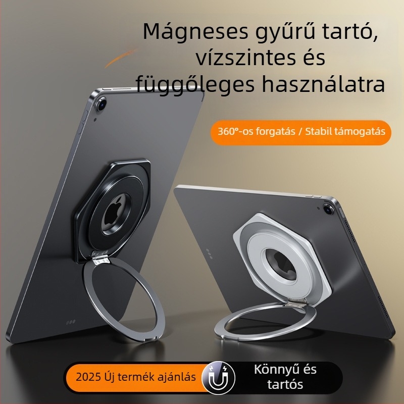 Pavan 05910 mágneses forgó tabletatartó, összecsukható és hordozható, 360° forgás, kompatibilis iPad/iPhone
