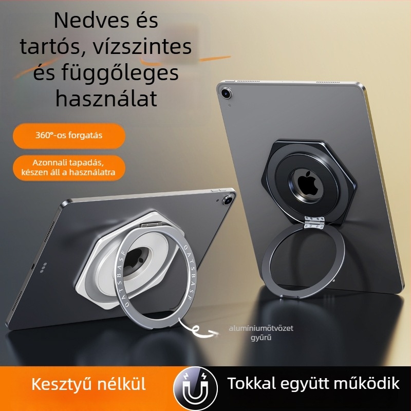 Pavan 05910 mágneses forgó tabletatartó, összecsukható és hordozható, 360° forgás, kompatibilis iPad/iPhone