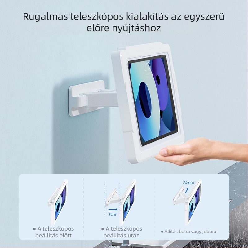 Besix BZ-B40 fürdőszobai tabletatartó, vízálló, párásodásmentes érintőképernyővel, fúrás nélkül, forgó és állítható, kompatibilis iPad, iPhone generációkkal, iPod touch 4, iPad 2–4 és iPad Mini
