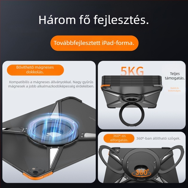 12,9 hüvelykes tabletához készült fém tartó, 360°-os forgatható, hordozható, kreatív, minimalist