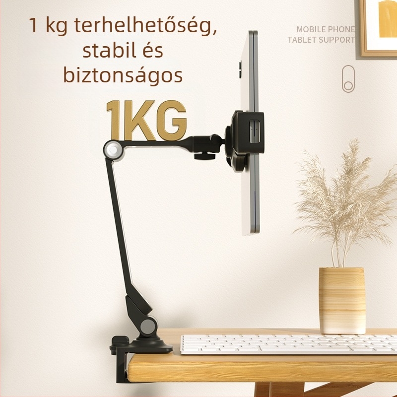 Alumínium ötvözetű telefon- és tabletatartó, összecsukható csíptetős kivitel, LD-203B modell, 4–11 hüvelykes kompatibilitás, tömeg 0,9 kg