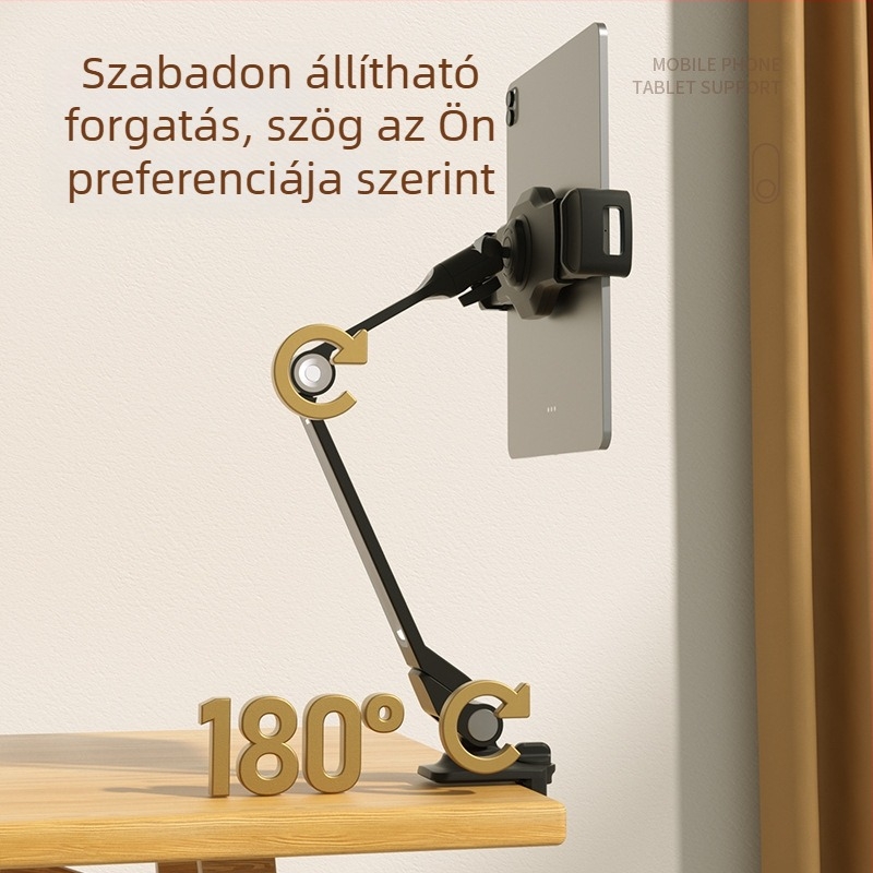 Alumínium ötvözetű telefon- és tabletatartó, összecsukható csíptetős kivitel, LD-203B modell, 4–11 hüvelykes kompatibilitás, tömeg 0,9 kg