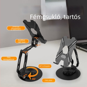 Görgő asztali tartó telefonhoz és tablethez | ötvözet, forgatható, hordozható | kompatibil tablettával, iPaddel és mobiltelefonnal