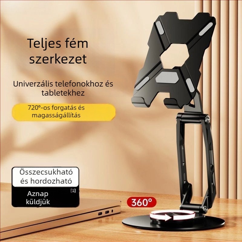Görgő asztali tartó telefonhoz és tablethez | ötvözet, forgatható, hordozható | kompatibil tablettával, iPaddel és mobiltelefonnal