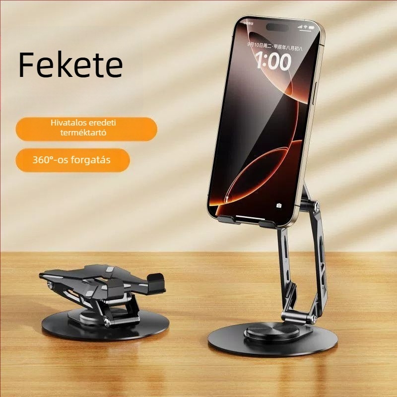 Görgő asztali tartó telefonhoz és tablethez | ötvözet, forgatható, hordozható | kompatibil tablettával, iPaddel és mobiltelefonnal