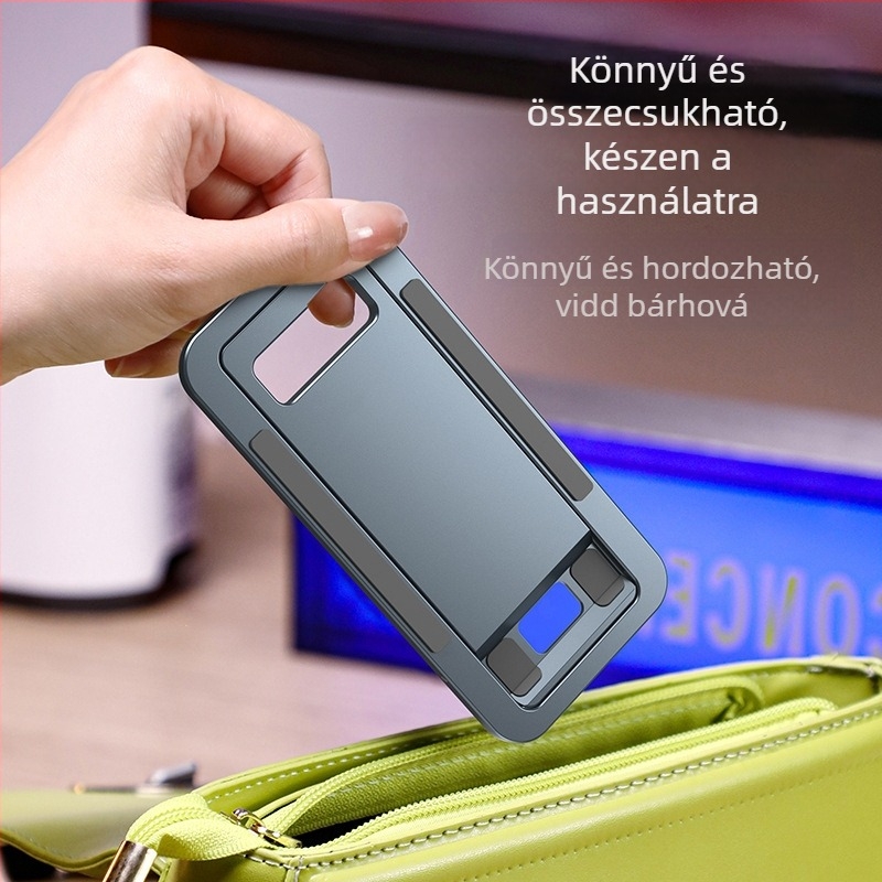 Asztali állvány telefonhoz és tabletához, alumíniumötvözet, összecsukható, hordozható, fokozatmentes állítható