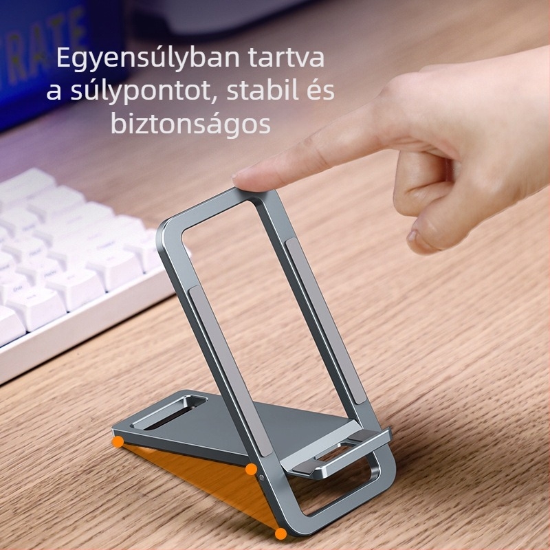 Asztali állvány telefonhoz és tabletához, alumíniumötvözet, összecsukható, hordozható, fokozatmentes állítható