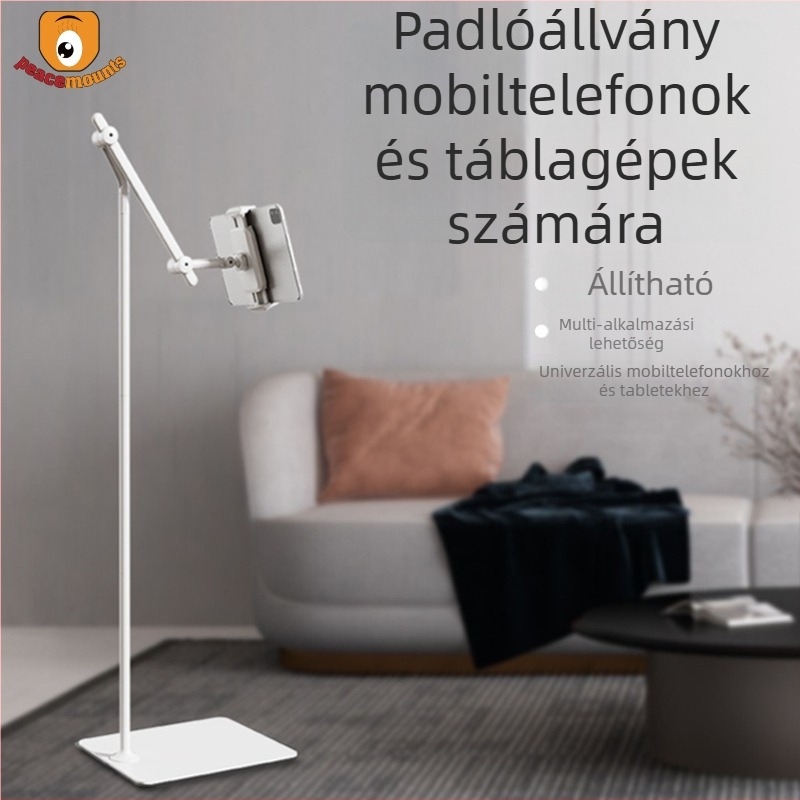 PM-FL02 Fém padlón álló cantilever tartó tabletek és okostelefonok számára, kihúzható kar a élő videófelvételhez