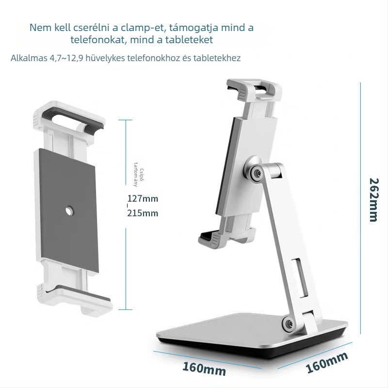Mobiltelefon és tablet tartó – ötvözet, univerzális, AP-7XN, asztalnál vagy az ágy mellett