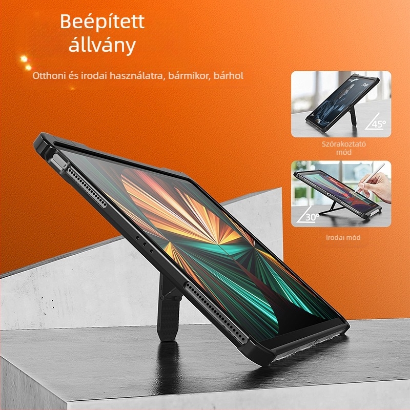 wlons Vilos átlátszó védőtok Apple iPad Pro és iPad mini 6-hoz tollhely, ütésálló állvánnyal, TPU, 2-in-1