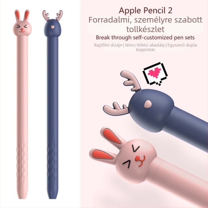 Személyre szabható szilikon védőtok Apple Pencil 2. generációhoz, iPadhez, állatos rajzfilm dizájnnal