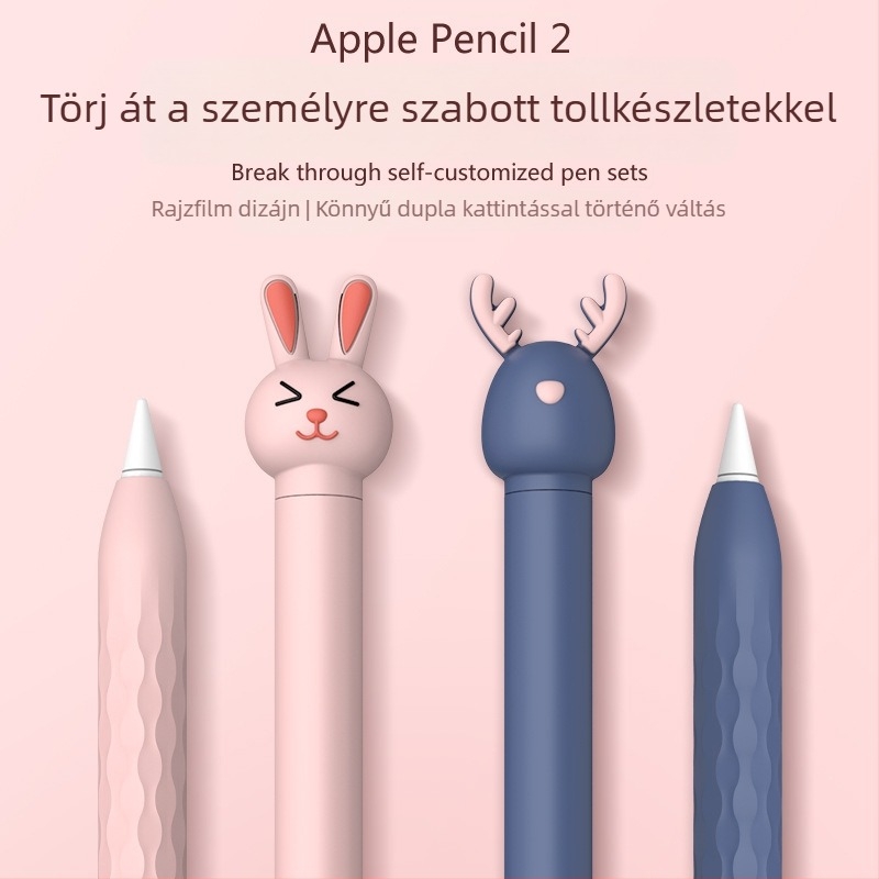 Személyre szabható szilikon védőtok Apple Pencil 2. generációhoz, iPadhez, állatos rajzfilm dizájnnal