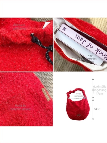 Plüss crossbody táska, koreai stílus, városi minimalizmus, cipzáras zárás, vászon bélés