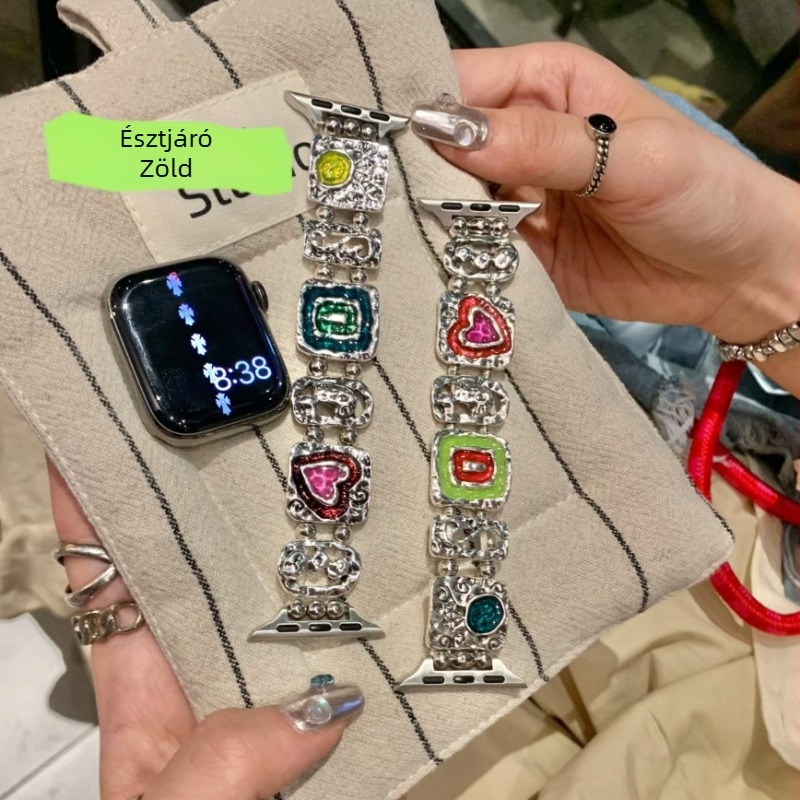 Emailesített fém karkötő Apple Watch-hoz – Kompatibilis az Apple Watch-szal, zár nélkül, testreszabható interfész méretek