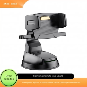 Autós telefontartó vákuumos rögzítéssel a műszerfalra/középső konzolra, állítható szögek, automatikus záró rögzítés, kompatibilis vezeték nélküli töltéssel