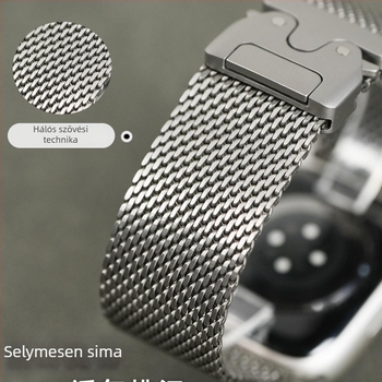 Apple Watch titán szíj S10 – Pure titánból, milánói stílus, 36 g, csattal, kompatibilis az Apple Watch-szal