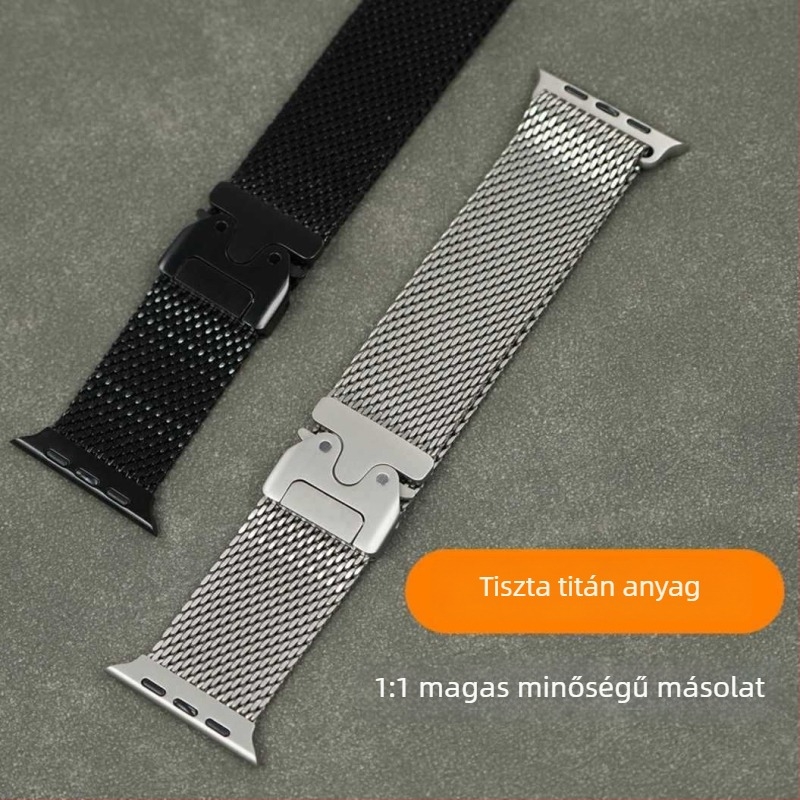 Apple Watch titán szíj S10 – Pure titánból, milánói stílus, 36 g, csattal, kompatibilis az Apple Watch-szal