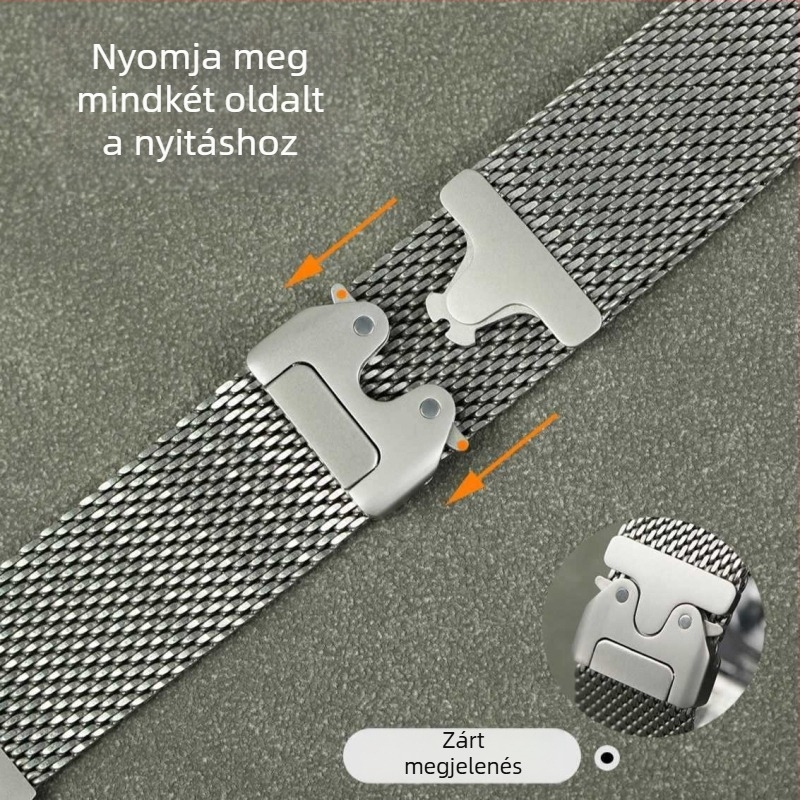 Apple Watch titán szíj S10 – Pure titánból, milánói stílus, 36 g, csattal, kompatibilis az Apple Watch-szal