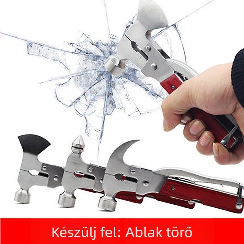 Többcélú fejsze-kalapács, Dong Bridge, hordozható kültéri eszköz autóvészhelyzetre ablaktörővel, acél, 400 g, testreszabható magánmárka